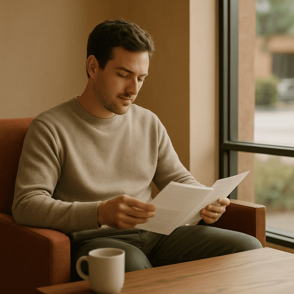 A customer reading the vehicle documentation